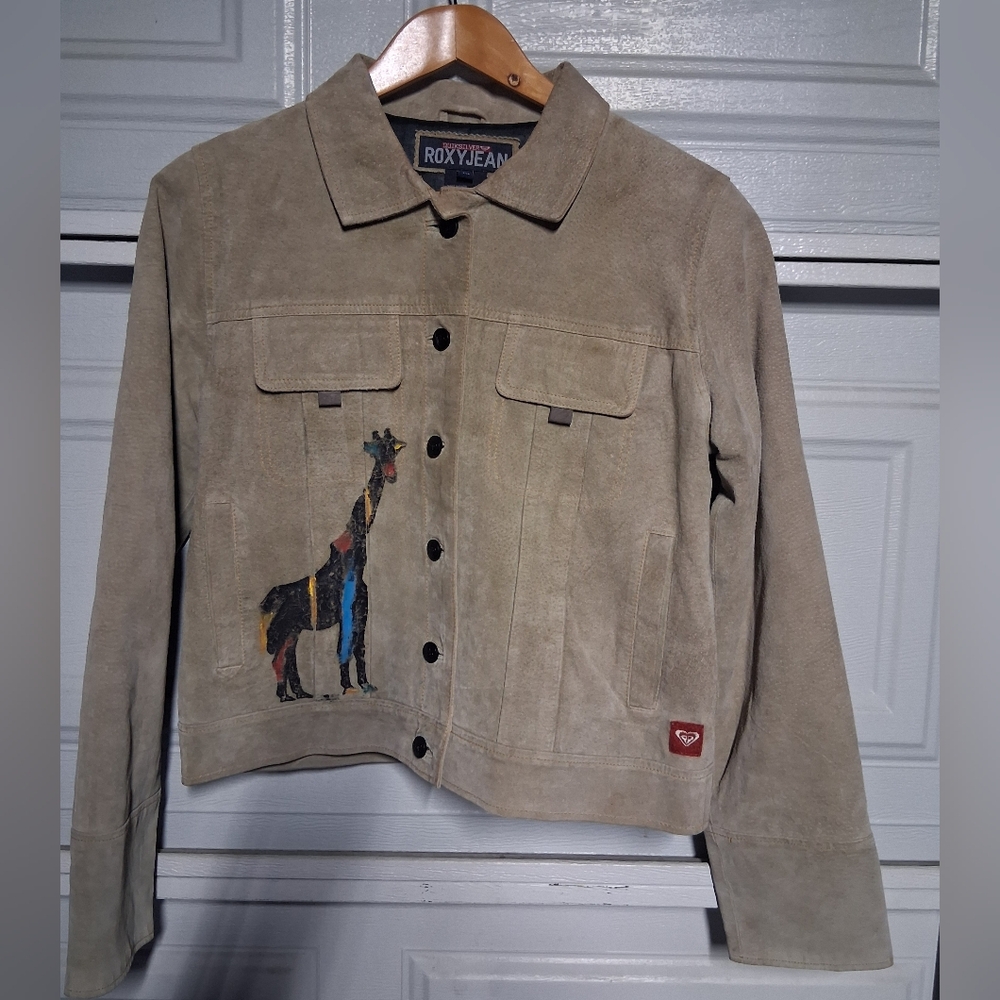 Roxy Beige Suede Jacket with Colorful Embroidery